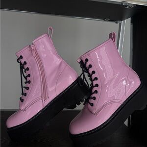 Glossy Pink Combat Boots